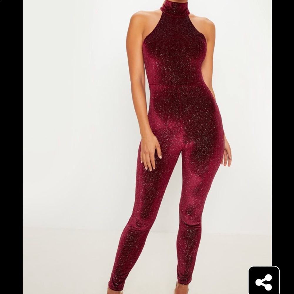 Prettylittlething Velvet Glitter Jumpsuit